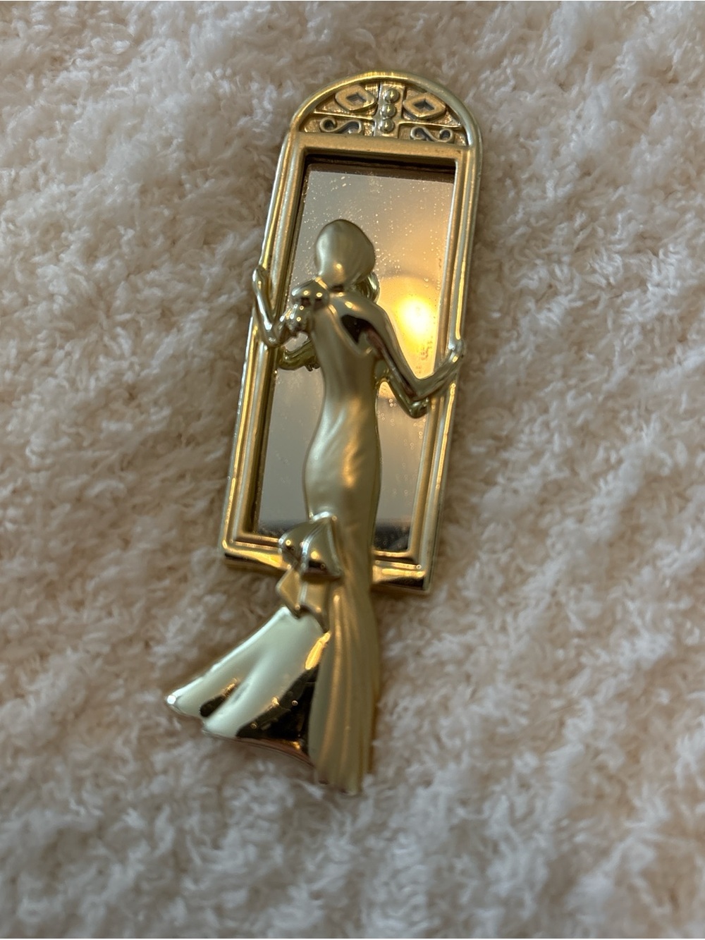 Gold-tone Art Deco Woman Mirror Brooch - Elegant Statement Pin